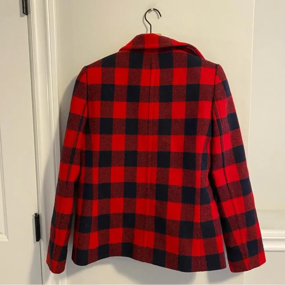 J. Crew Red Navy Blue Buffalo Plaid Wool Coat Jacket Small